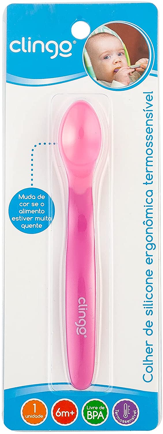 Colher Silicone Ergo Termo Color Rosa - C2332 - Clingo